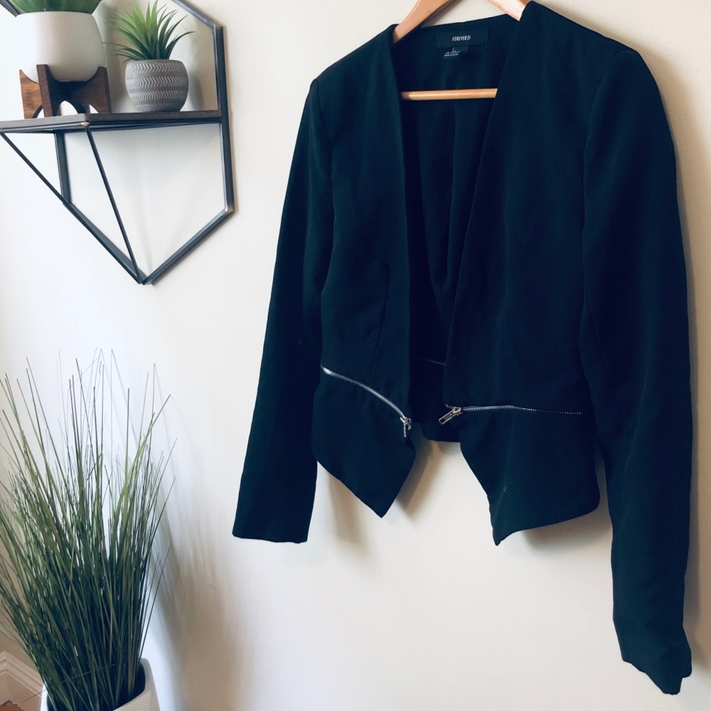 Black Zippered Crop Blazer